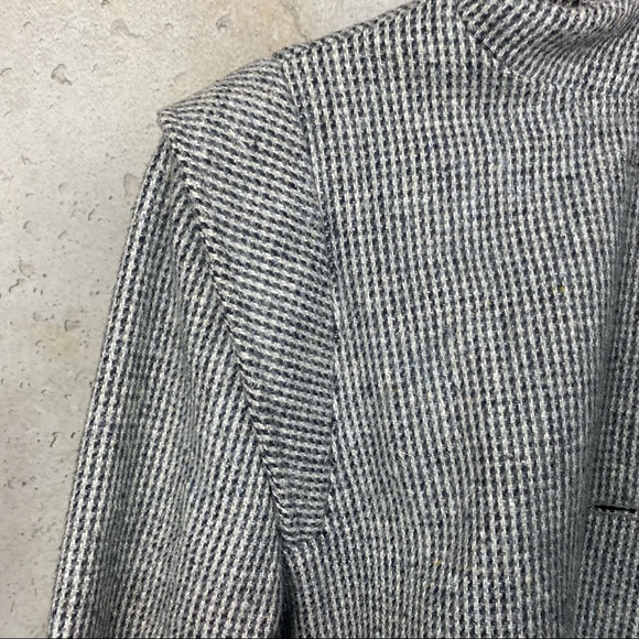 Vintage union made black white micro houndstooth unisex long pea coat - Picture 7 of 10